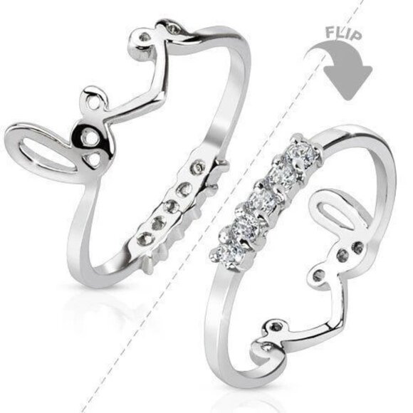 RHODIUM PLATED BRASS LOVE CROWN WITH 0.03 CARAT CZS MID-RING - Picture 1 of 1